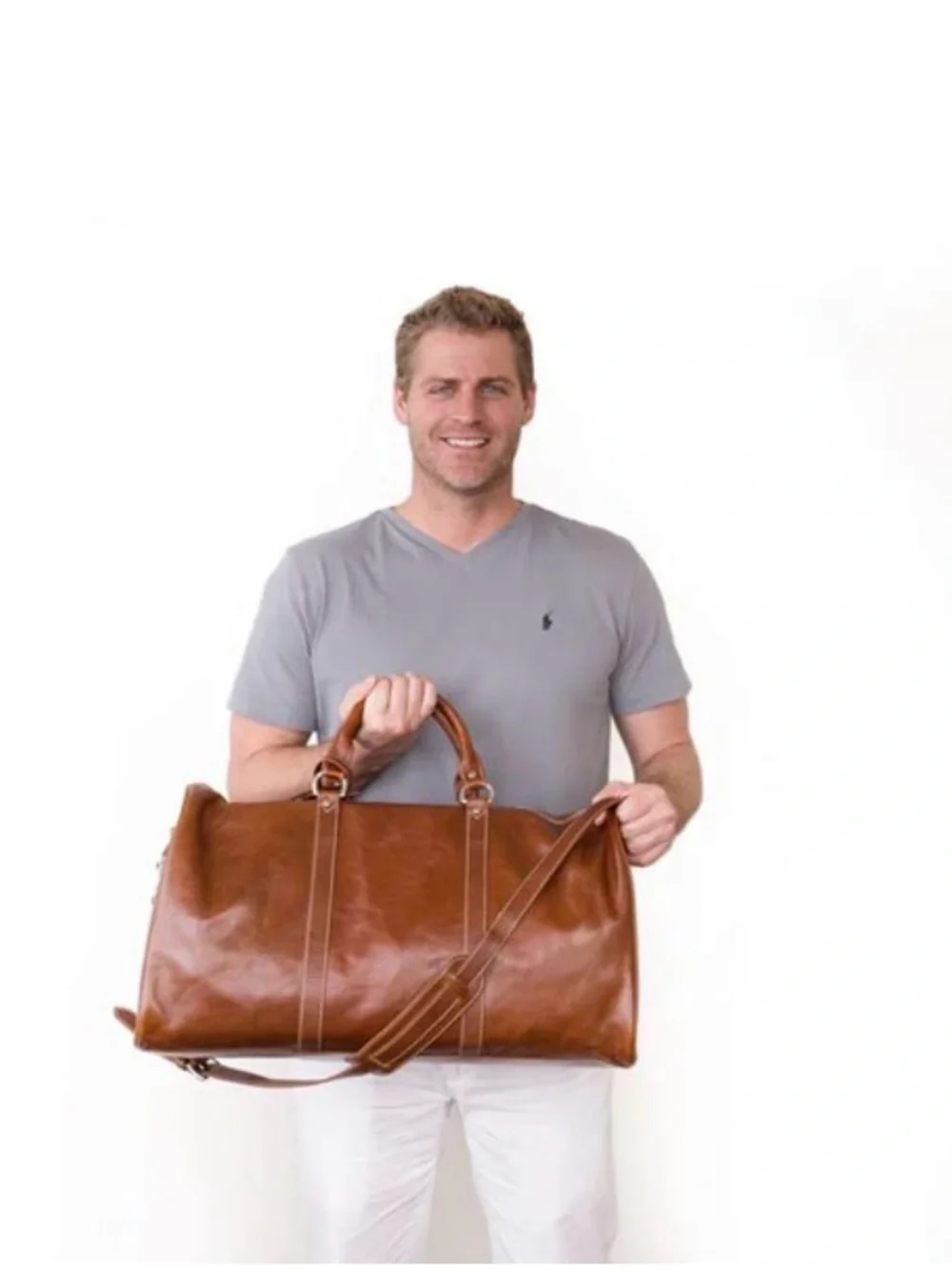 BARRINGTON BROWN LEATHER DUFFLE BAG/CARRY ON CAPTAIN ED Solid Beautiful New